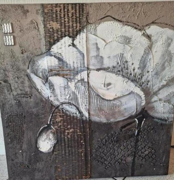 MOOIE GROTE SCHILDERIJ OP LINNEN 60bij60cm NU20€ ZIE FOTO,S, Antiek en Kunst, Kunst | Schilderijen | Abstract, Ophalen