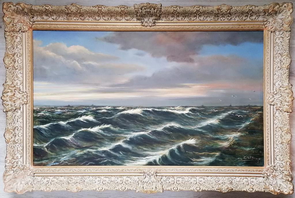 Groot schilderij zeegezicht van Cornelis DE BRUIN (1870-1940, Ophalen