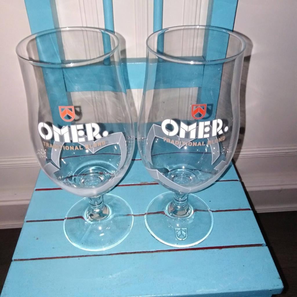 Omer bier glazen brouwerij Van der Ghinste 3 stuks, Verzamelen, Ophalen, Zo goed als nieuw, Glas of Glazen, Overige merken