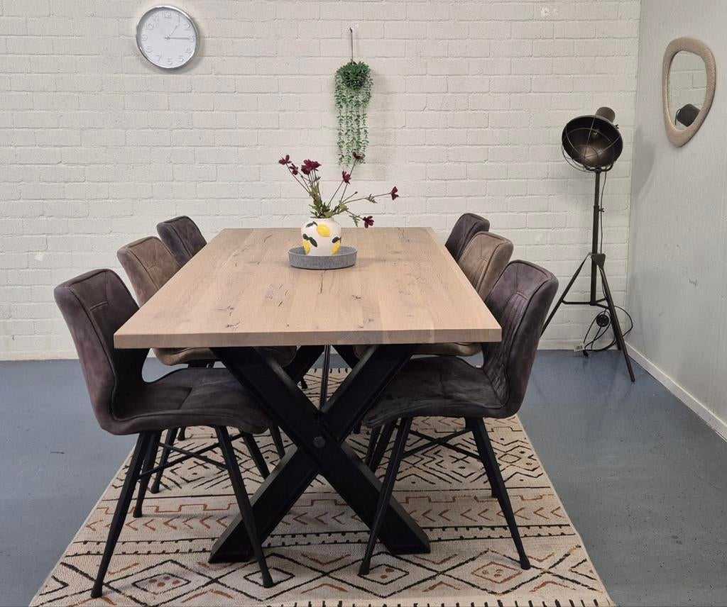 Bodilson massief eikenhout eettafel || 200x100 || X poten, Ophalen, ., Eikenhout, 200 cm of meer
