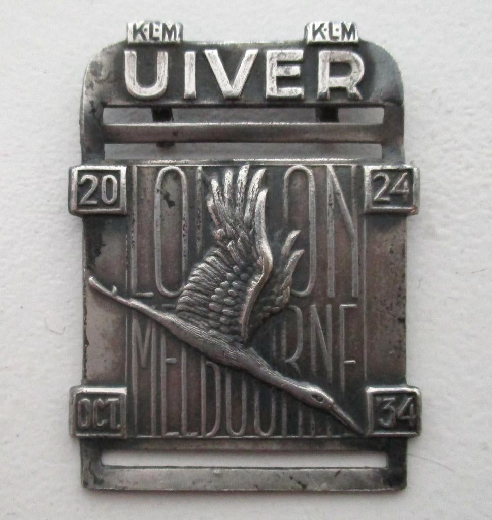 KLM Uiver lintgesp uit 20 - 24 -1934 Londen - Melbourne, Verzamelen, Luchtvaart en Vliegtuigspotten, Ophalen of Verzenden, Gebruikt