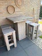 Stafel en 4 krukken, Tuin en Terras, Ophalen, 4 zitplaatsen, Gebruikt, Steigerhout