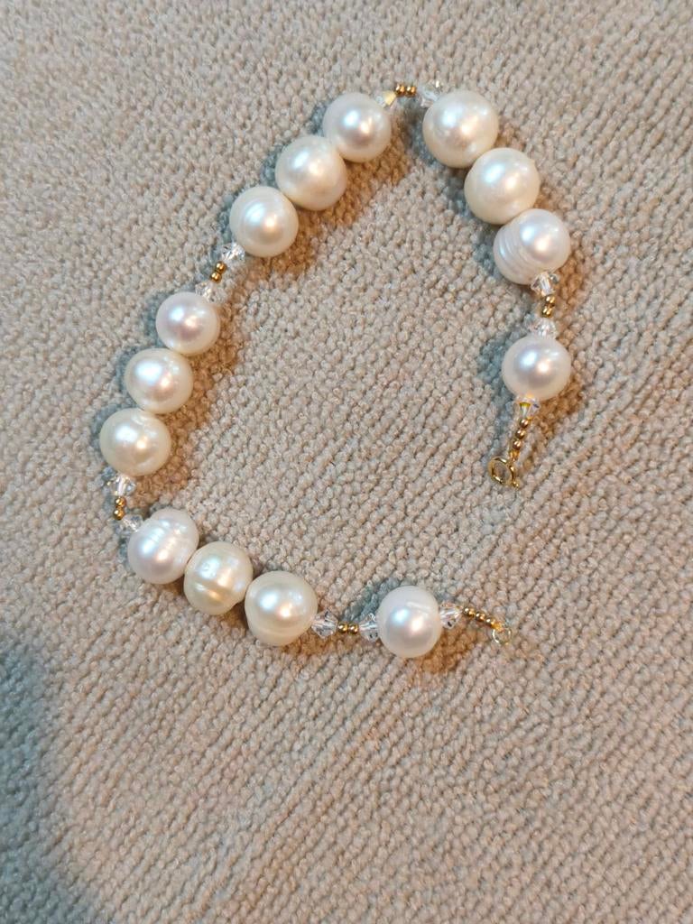 Armband zoetwater parels 18 karaat sluiting 750, Sieraden, Tassen en Uiterlijk, Armbanden, Wit, Ophalen of Verzenden, Zo goed als nieuw
