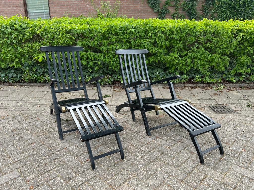 2X Deckchairs, Tuin en Terras, Tuinstoelen, Gebruikt, Hout, Ophalen