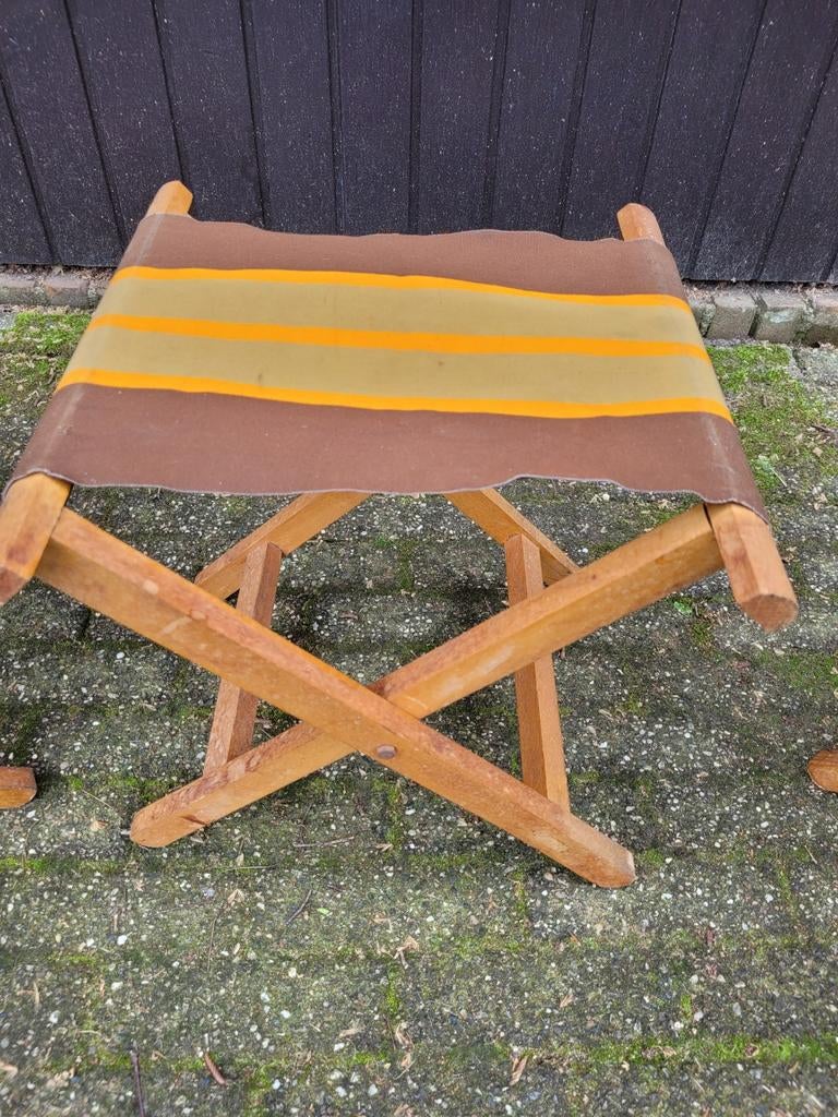 set van 3 vintage opvouwbare houten kampeer krukje camping, Ophalen of Verzenden, Gebruikt, Campingstoel