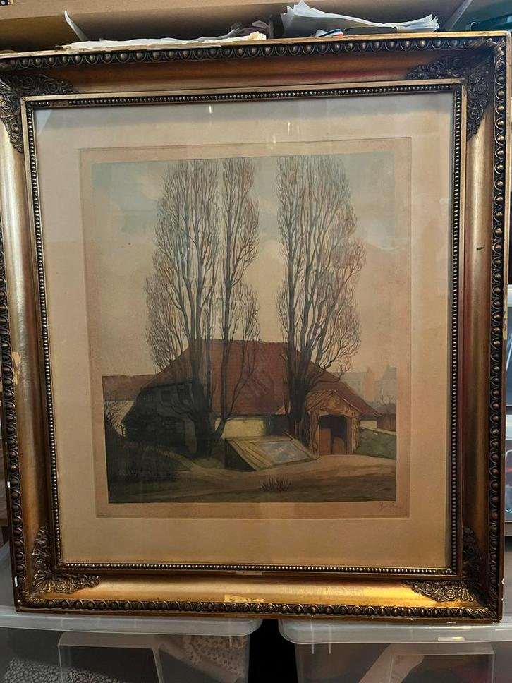 Ingelijst Kunstwerk aquarel Olga Aae, Antiek en Kunst, Kunst | Schilderijen | Klassiek, Ophalen of Verzenden