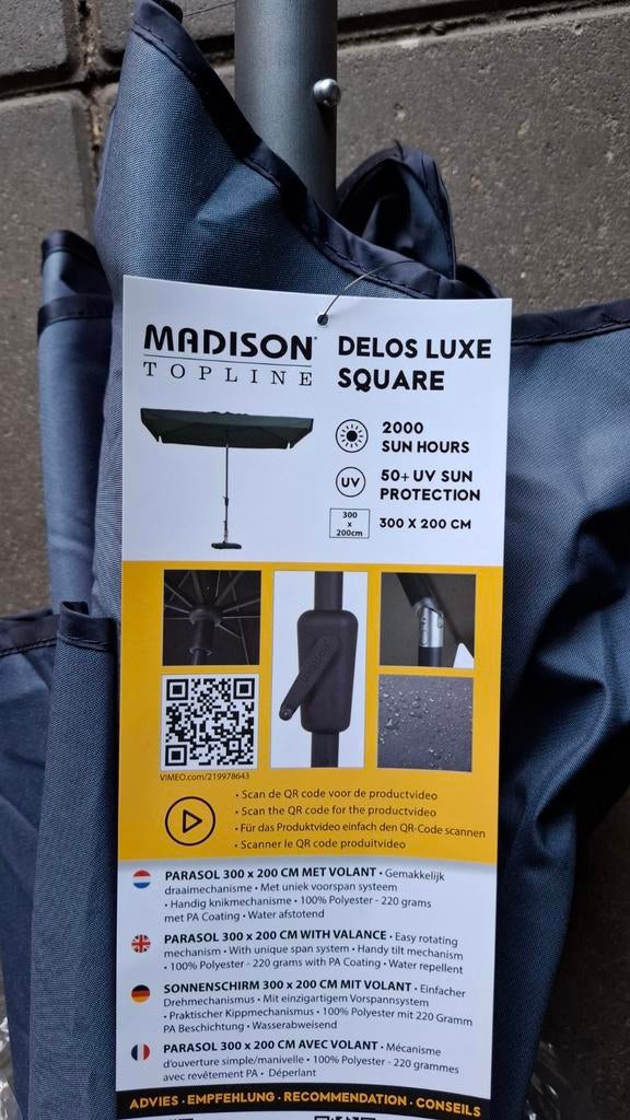 Madison parasol nieuw in doos 2x3m, Tuin en Terras, Ophalen, Nieuw