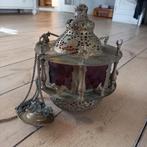 Antieke messing islamitische/Perzische lamp met rood glas, Ophalen of Verzenden
