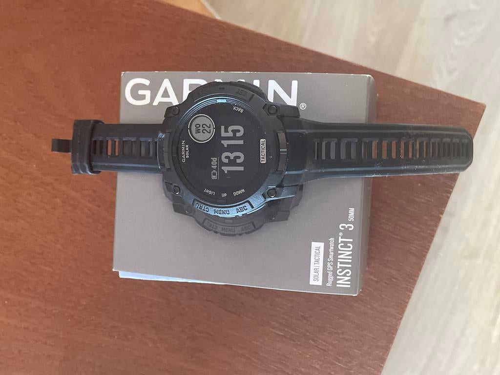 Garmin Instinct 3 Solar Tactical GPS Smartwatch Zwart, Afstand, Zwart, Ophalen of Verzenden, Zo goed als nieuw