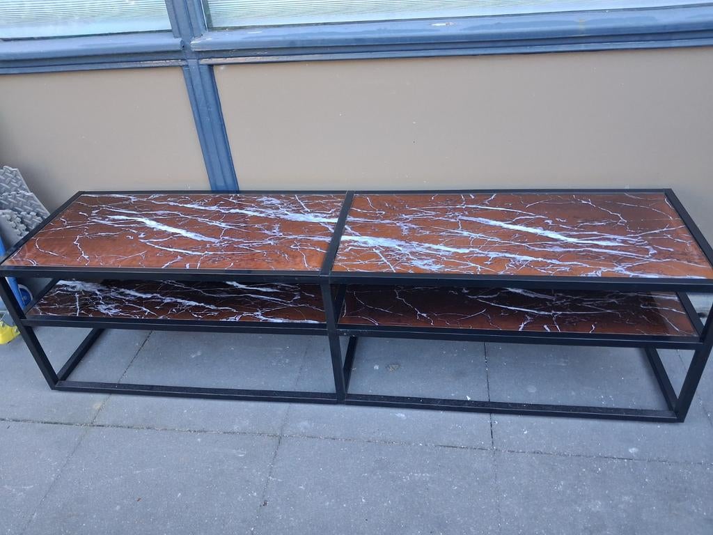 TV meubel met marmer look VANDAAG OPHALEN 40,-, Gebruikt, 100 tot 150 cm, Ophalen of Verzenden, Glas