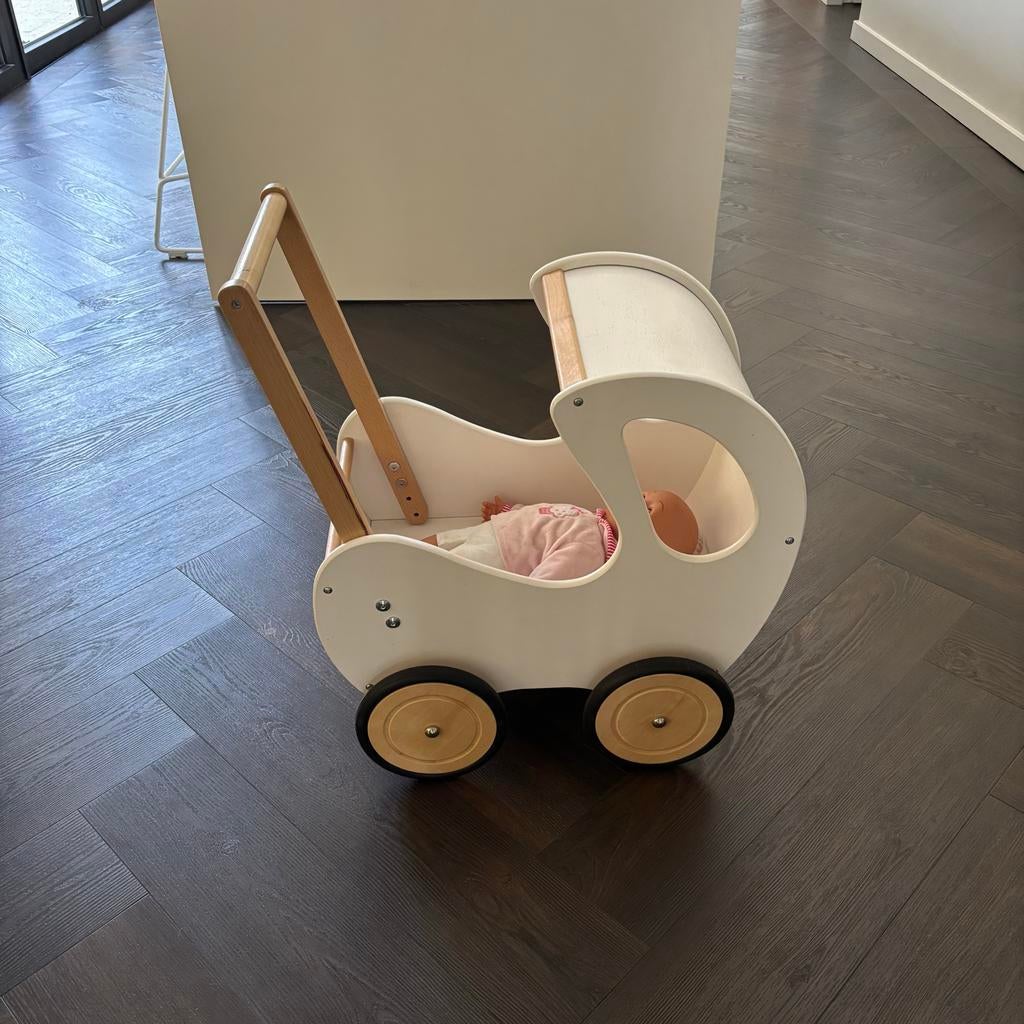 Houten poppenwagen, Ophalen, Zo goed als nieuw, Babypop