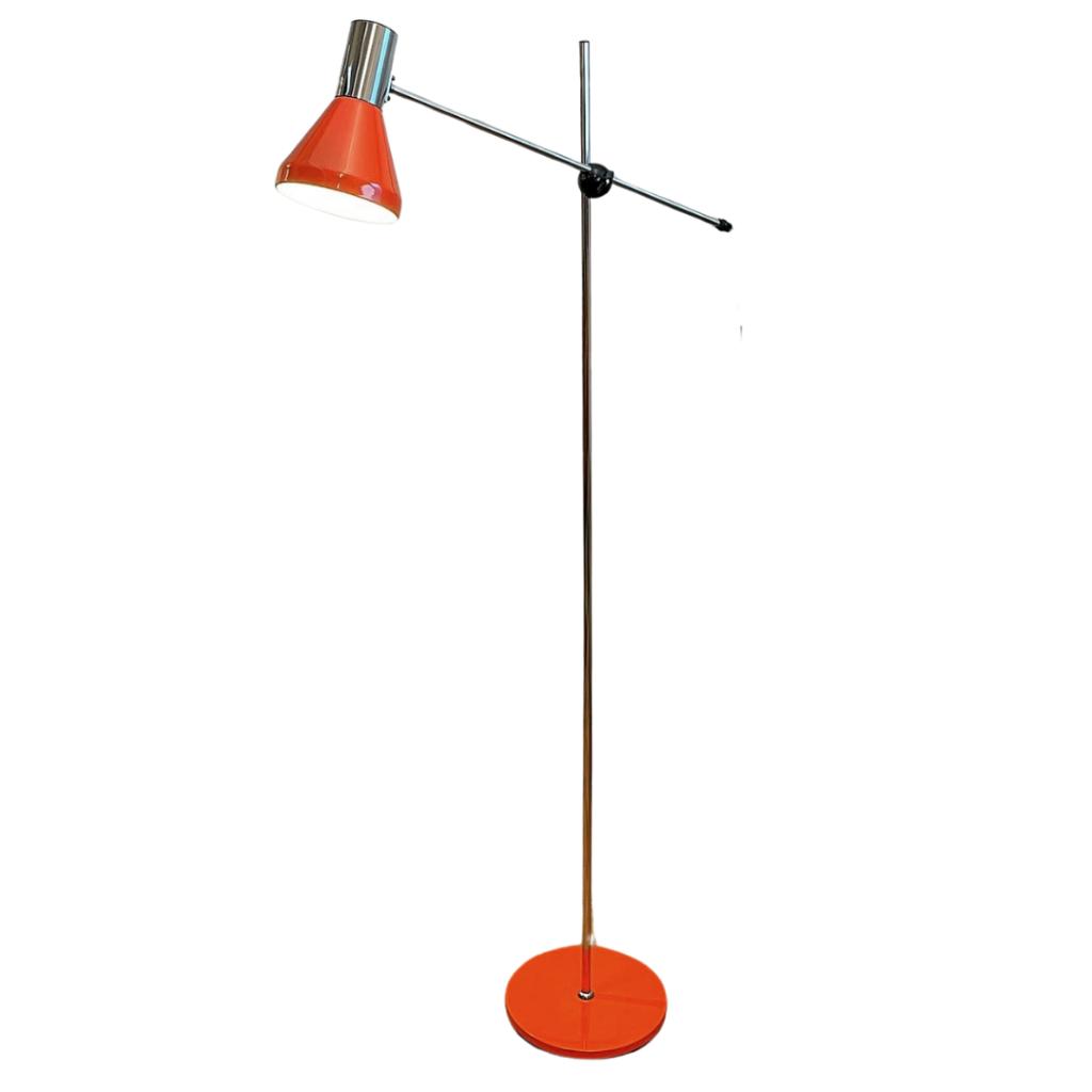 Vintage hengel vloerlamp in oranje/chroom – Gura Leuchten, Ophalen, Gebruikt, Vintage, Metaal