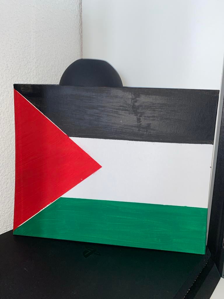 Geschilderde Palestina vlag, Ophalen of Verzenden, Gebruikt, Schilderij, Minder dan 50 cm