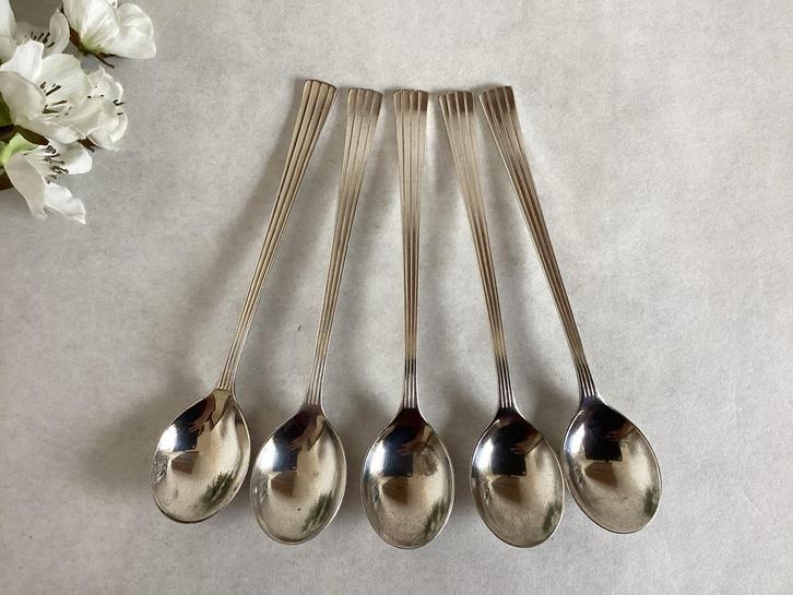 5 Verzilverde ijslepels 14 cm Douwe Egberts Empire, Antiek en Kunst, Antiek | Bestek, Ophalen of Verzenden