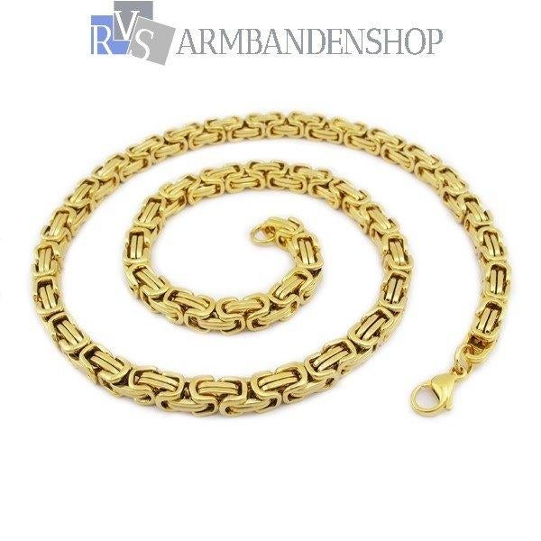 rvs goud koningsschakel konings ketting 70 cm 5, 7, 9 mm., Verzenden, Nieuw, Goud, Overige materialen