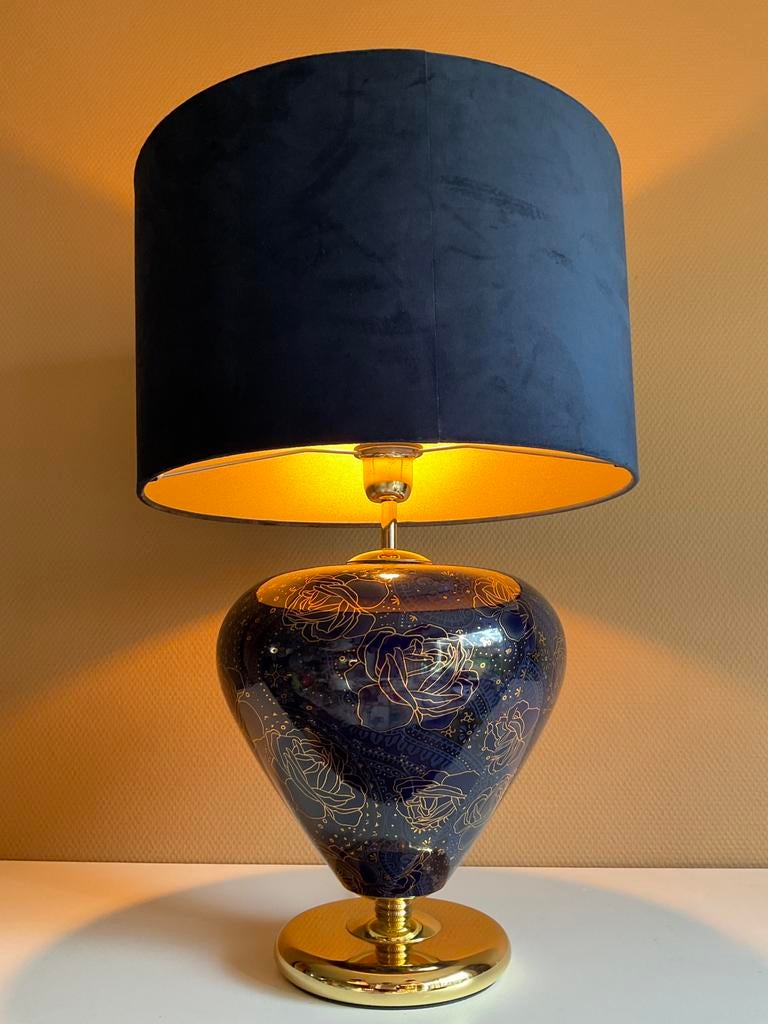 Chinoiserie Kobaltblauwe en Gouden Keramische tafellamp, Huis en Inrichting, Lampen | Tafellampen, Ophalen, Zo goed als nieuw