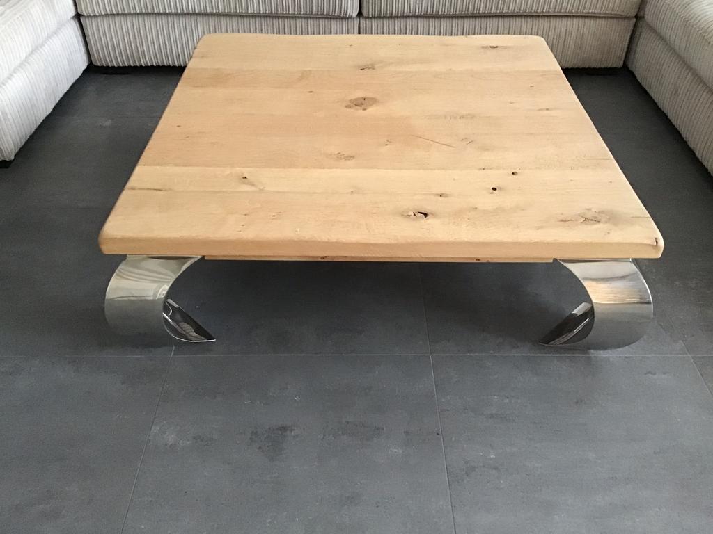 Zware eiken design salontafel, Huis en Inrichting, Tafels | Salontafels, Ophalen, Vierkant, Zo goed als nieuw, Minder dan 50 cm