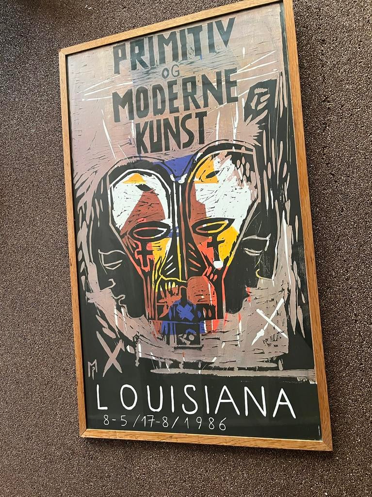 Originele Louisiana Museum Kunst Poster 1986, Ingelijst, Huis en Inrichting, Gebruikt, Ophalen of Verzenden, Foto of Poster, 75 cm of meer