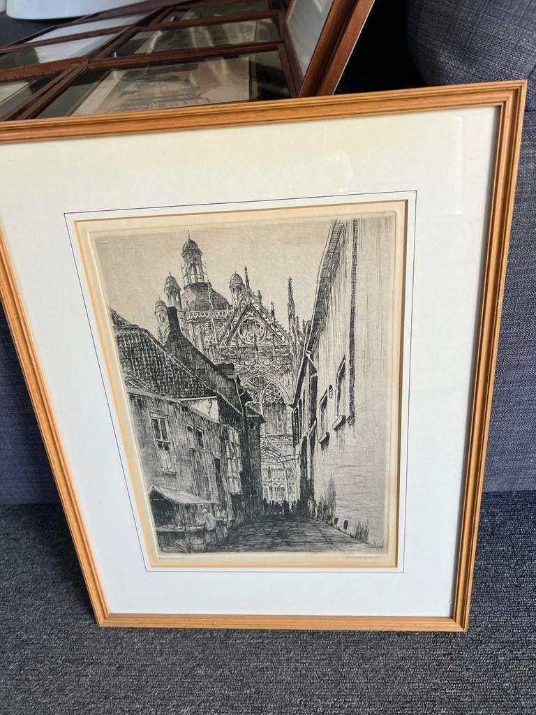 Hendrik de Laat - Boerenmauw - Ets van stadsgezicht, Ets, Stadsgezicht, Ophalen of Verzenden, Gesigneerd