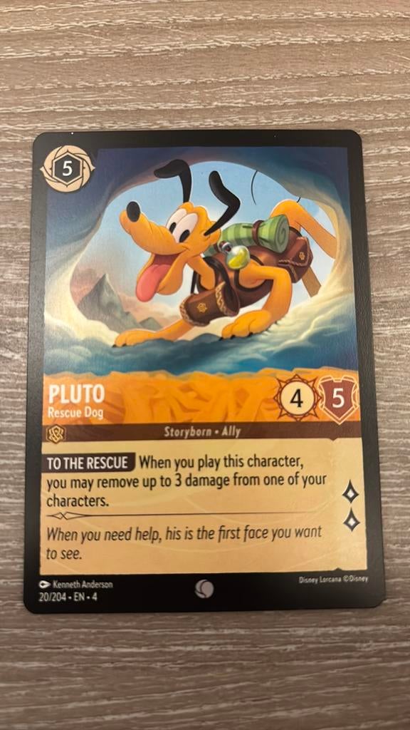 Disney Lorcana Pluto Rescue Dog 20-204 4URS nonfoil, Ophalen of Verzenden, Zo goed als nieuw, Losse kaart