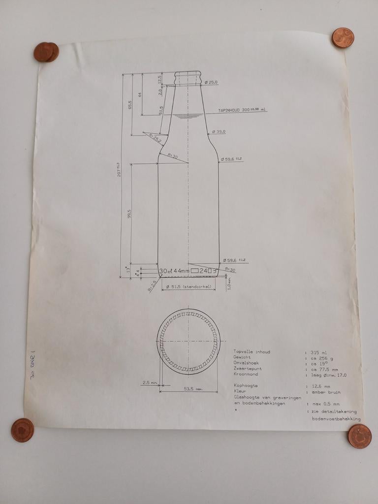 Ontwerptekeningen BNR Flessen (30/50cl) CBK, Antiek en Kunst, Kunst | Tekeningen en Foto's, Ophalen of Verzenden