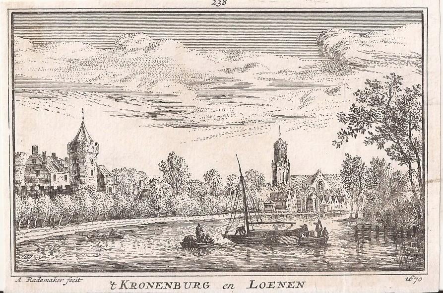 't Kronenburg en Loenen Kopergravure Abraham Rademaker 1676, Ophalen of Verzenden