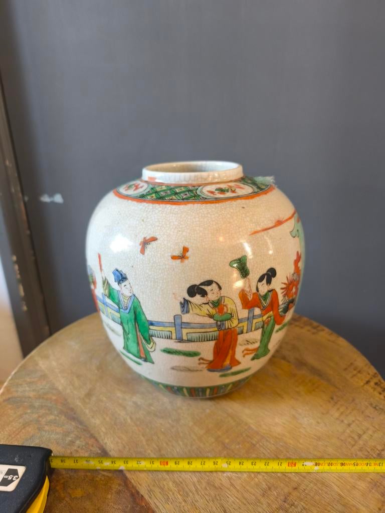 Fraaie Grote Chinese Gemberpot Famille Verte, 24 cm, Antiek en Kunst, Antiek | Porselein, Ophalen of Verzenden