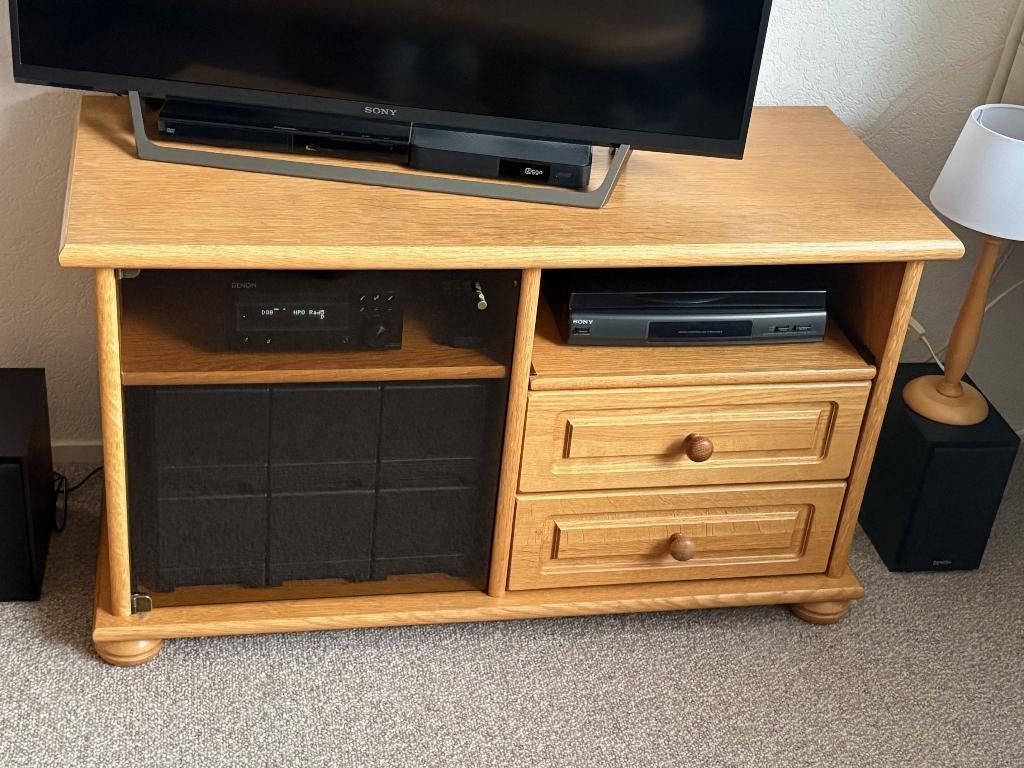 TV/ audiomeubel blank eiken., Ophalen, Gebruikt, 100 tot 150 cm, Eikenhout