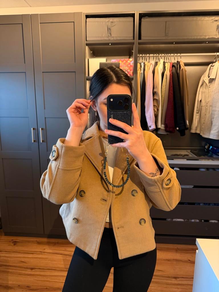 Korte mantel jas Zara, kindermaat 11-12 (valt als S), Ophalen of Verzenden, Zo goed als nieuw, Maat 36 (S), Beige