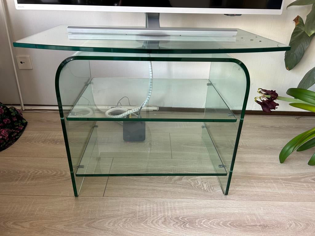 Zware glazen kwaliteit TV stereo meubel. Draaibaar, Ophalen, 50 tot 100 cm, Zo goed als nieuw, Minder dan 100 cm