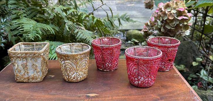 Set van 5 vintage decoratieve waxinelichtjes, Huis en Inrichting, Woonaccessoires | Kandelaars en Kaarsen, Zo goed als nieuw, Kandelaar