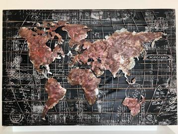 3D Wereldkaart Schilderij - Industrieel Metaal beschikbaar voor biedingen
