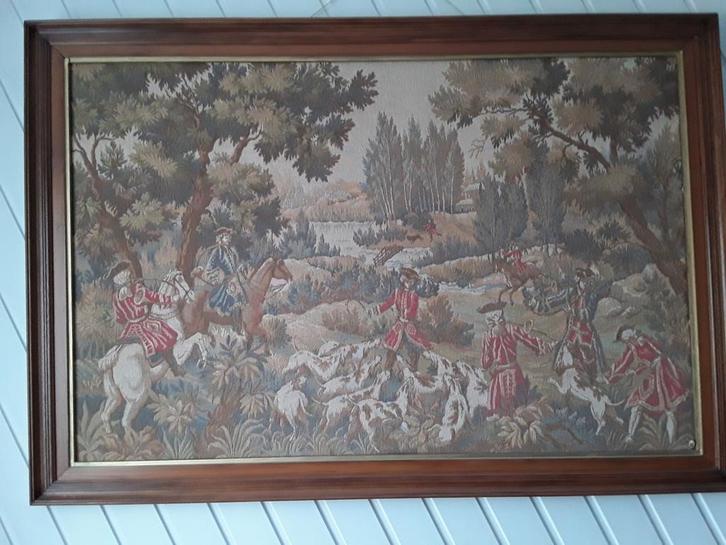 Grote Gobelin in lijst - Jachttafereel, Antiek en Kunst, Antiek | Kleden en Textiel, Ophalen