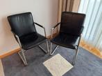 Keukenstoelen (2) Leer en roestvrijstalen frame, Huis en Inrichting, Stoelen, Ophalen, Gebruikt, Twee, Zwart