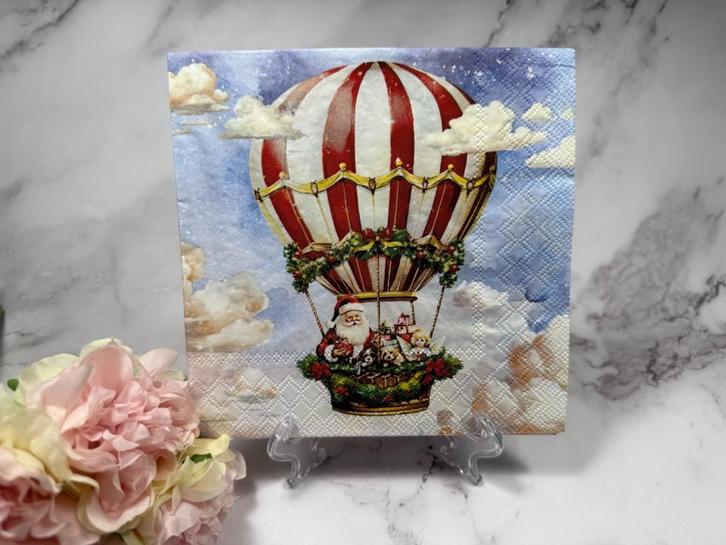 Ambiente knutsel servetten Kerstman in luchtballon nr KHM2, Hobby en Vrije tijd, Knutselen, Nieuw, Materiaal, Ophalen of Verzenden