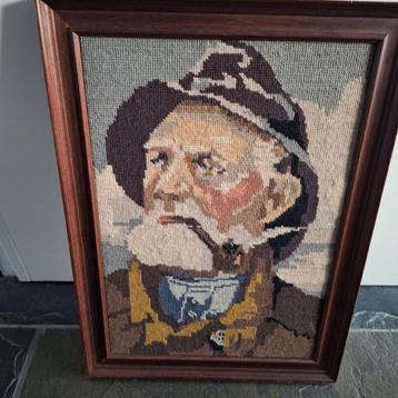 Geborduurd Schilderij - Visser met Pijp 50x35cm beschikbaar voor biedingen