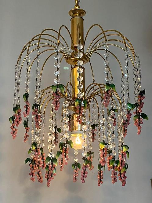 Vintage roze druiven kroonluchter hanglamp kristal Murano, Huis en Inrichting, Lampen | Kroonluchters, Ophalen of Verzenden