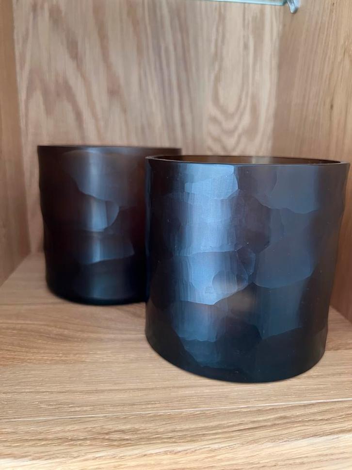 Waxinelichthouders Handcut Glas Bruin (Set van 2), Huis en Inrichting, Woonaccessoires | Vazen, Zo goed als nieuw, Overige kleuren