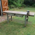 Werkbank metaal 220 cm vintage met laden industrie origineel, Ophalen