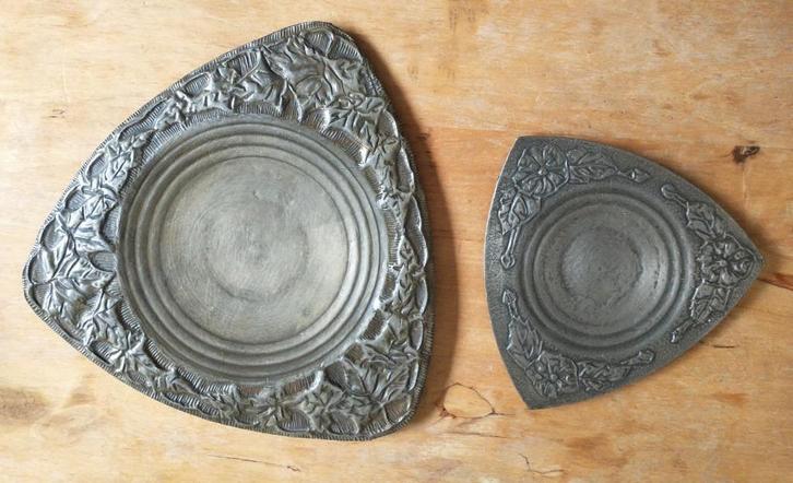 Art Deco, 3-hoekige zinken borden, Frans, Antiek en Kunst, Curiosa en Brocante, Ophalen of Verzenden