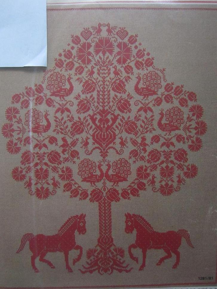 borduuren patroonen PAUWEN BOOM MET PAARDEN, Hobby en Vrije tijd, Borduren en Borduurmachines, Zo goed als nieuw, Patroon, Handborduren