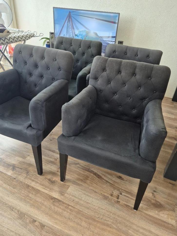 Woonkamerstoelen stoelen 4x, Huis en Inrichting, Fauteuils, Gebruikt, Hout, Stof, Overige materialen, Minder dan 50 cm, 75 tot 100 cm