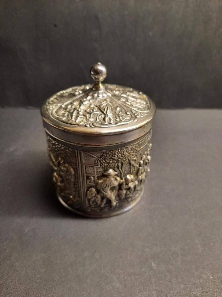 Verzilverd suikerbusje van Douwe Egberts, Antiek en Kunst, Curiosa en Brocante, Ophalen of Verzenden