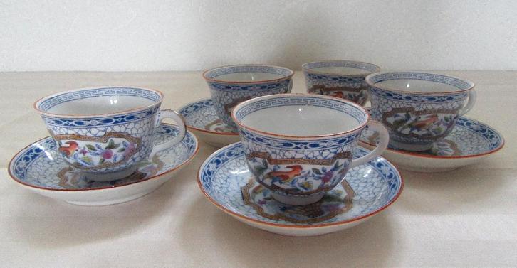 1900 kop en schotels Louis Regout Mosa 601 Bird of Paradise, Antiek en Kunst, Antiek | Porselein, Verzenden