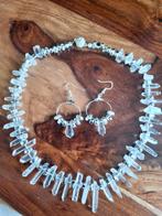 Bergkristal spikes met zilver hematiet ketting. 40 cm., Overige kleuren, Nieuw, Ophalen of Verzenden, Steen of Mineraal