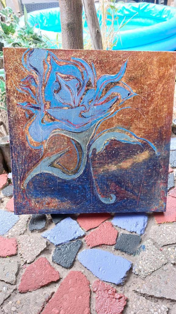 Abstract Bloem Schilderij - acrylverf 50x50cm, Antiek en Kunst, Kunst | Schilderijen | Abstract, Ophalen