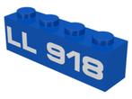 Lego Blue Brick 1 x 4 with White 'LL 918' Pattern, Ophalen of Verzenden, Gebruikt, Losse stenen, Lego