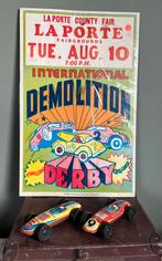 VINTAGE AFFICHE international Demolition Derby USA, Verzamelen, Ophalen, Gebruikt, Reclamebord