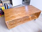 Mangohout salontafel op wielen, Ophalen, Gebruikt, 100 tot 150 cm, 50 tot 100 cm