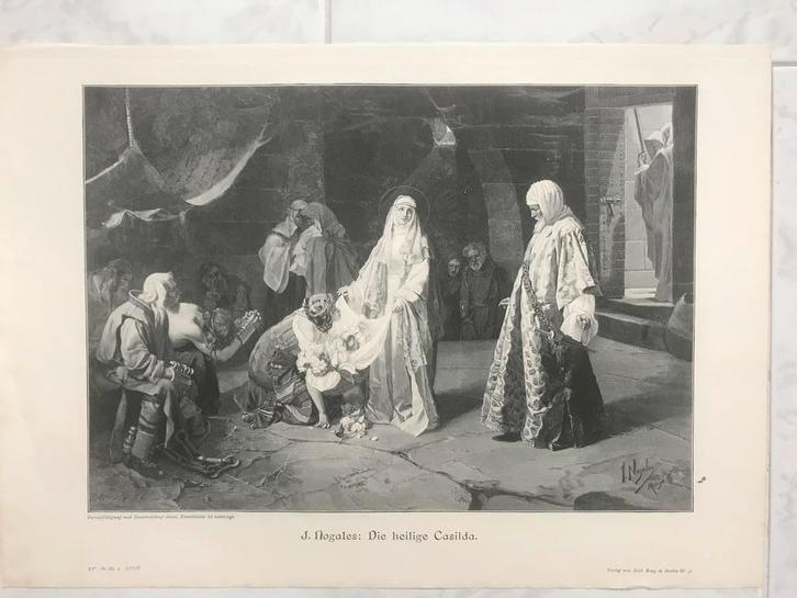 J. Nogales: Die heilige Casilda, 1896, or. gravure, 32x22cm., Antiek en Kunst, Kunst | Etsen en Gravures, Ophalen of Verzenden